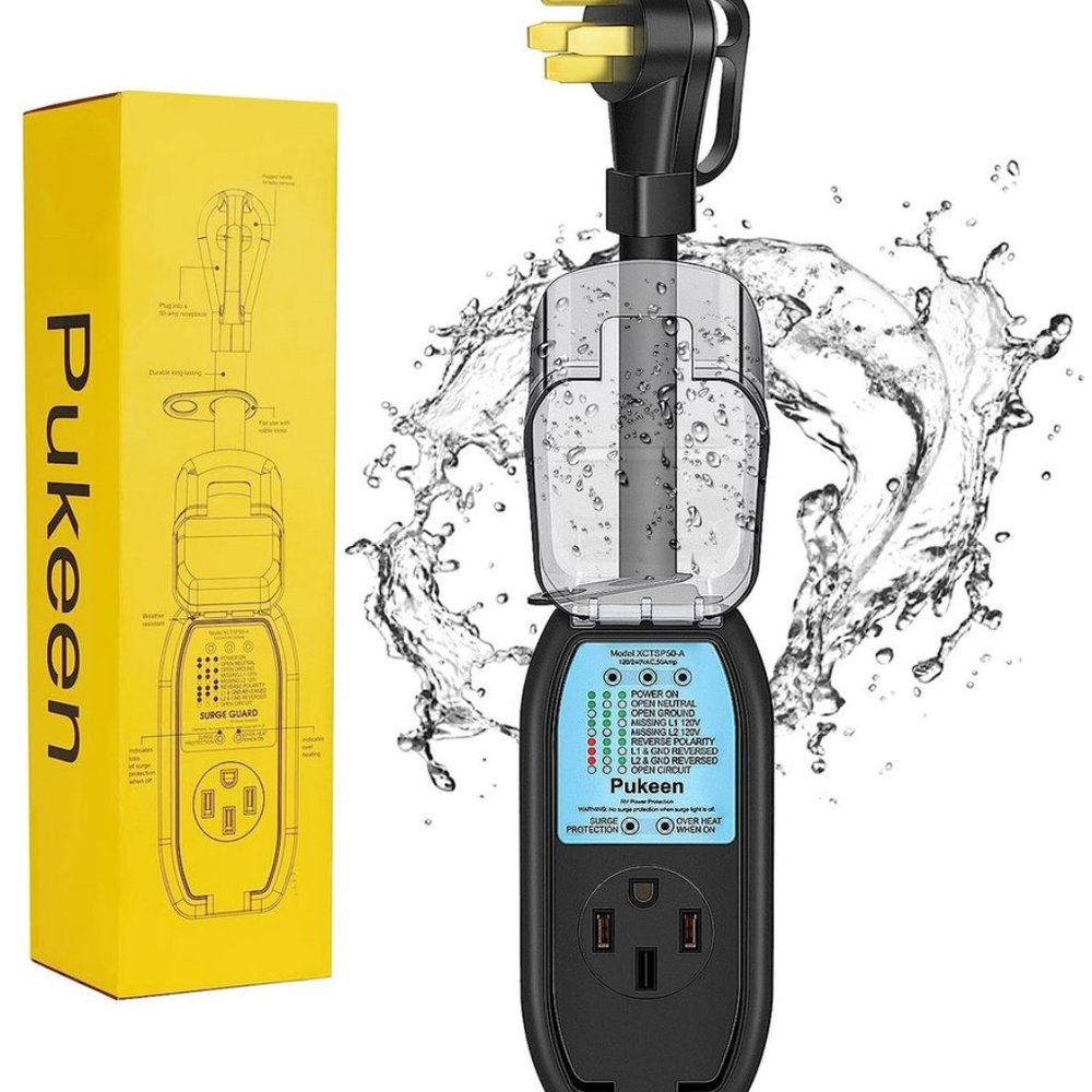 Pukeen RV Surge Protector 50 Amp, RV Surge Protector with IP67 Waterproof, UL Li
